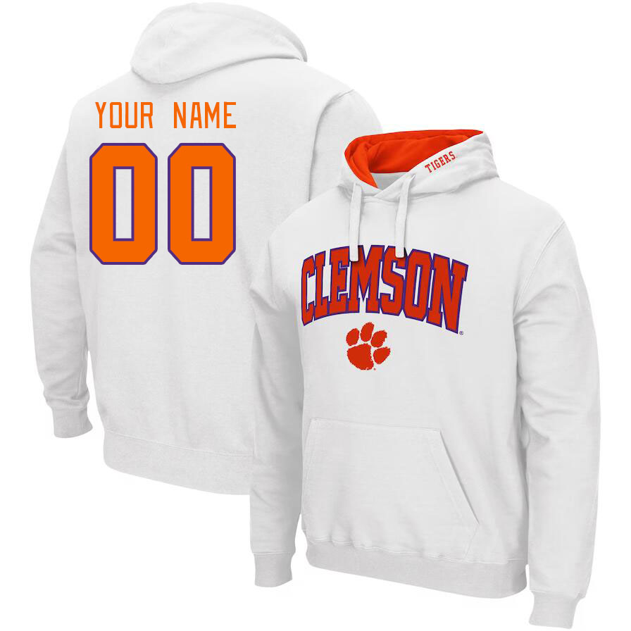 Custom Clemson Tigers Name And Number College Hoodie-White